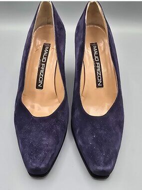 Vintage Early 1990s Maud Frizon Paris Dark Blue/Purple Suede Pumps (EU37/US6.5)